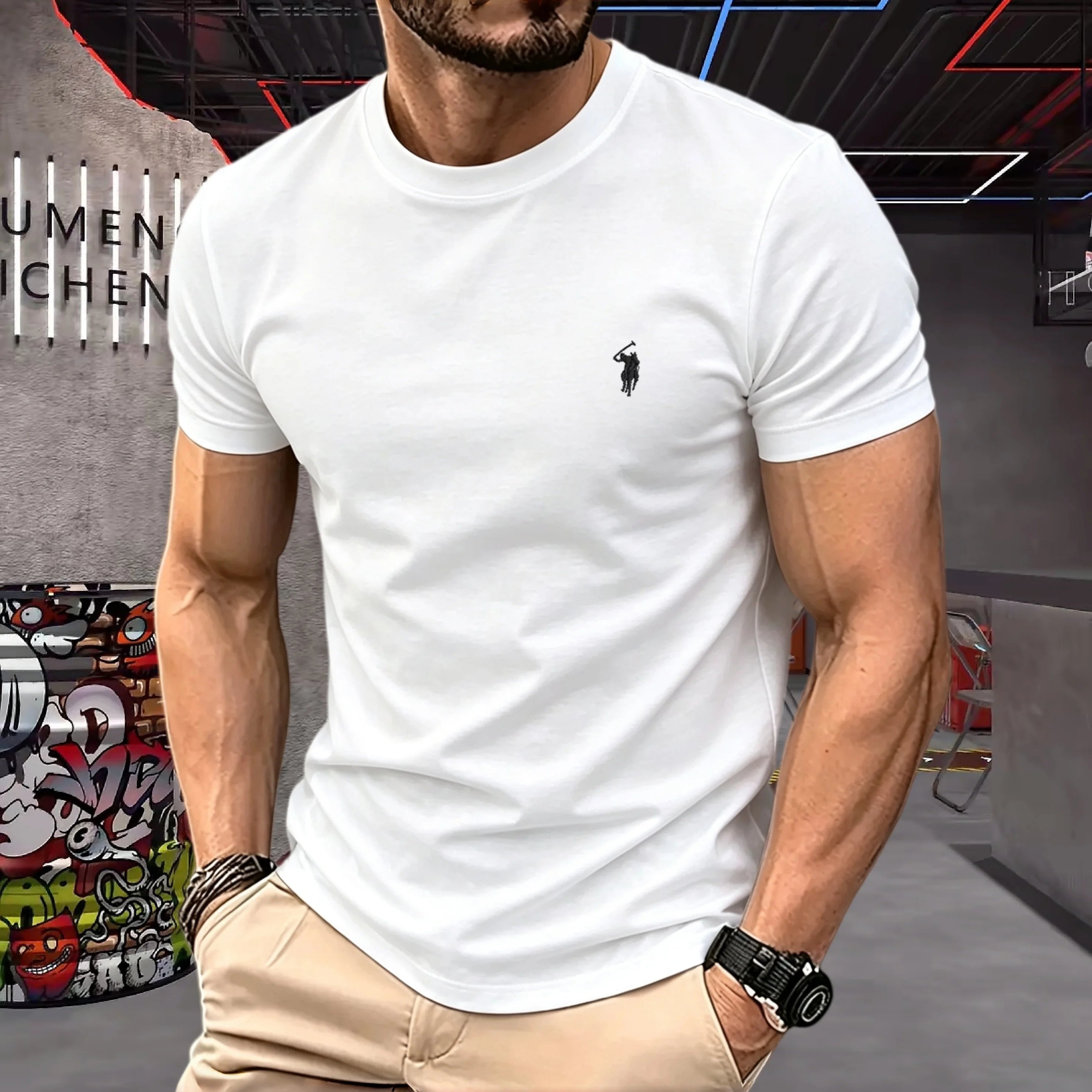 100% Pure Cotton High-Quality Brand round Neck Short Sleeved Men'S 2026 Summer Fashion Pony Embroidery T-Shirt Casual Sports Top