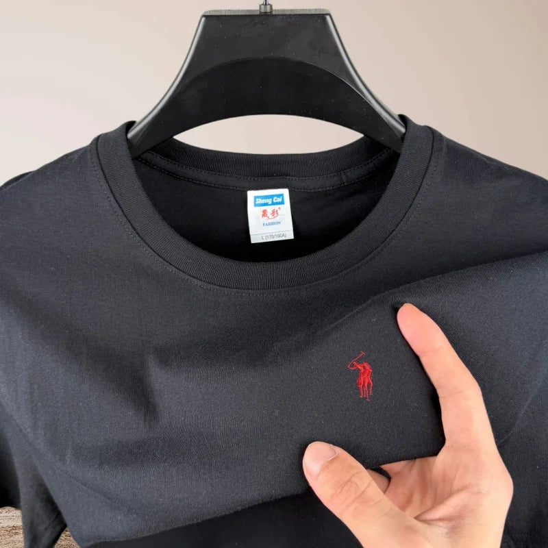 100% Pure Cotton High-Quality Brand round Neck Short Sleeved Men'S 2026 Summer Fashion Pony Embroidery T-Shirt Casual Sports Top