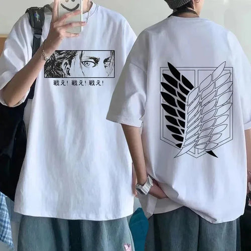 Attack on Titan Streetwear Men'S T Shirt Eren Yeager Shingeki No Kyojin Anime Summer Cotton Women Tops Tees Casual High Quality